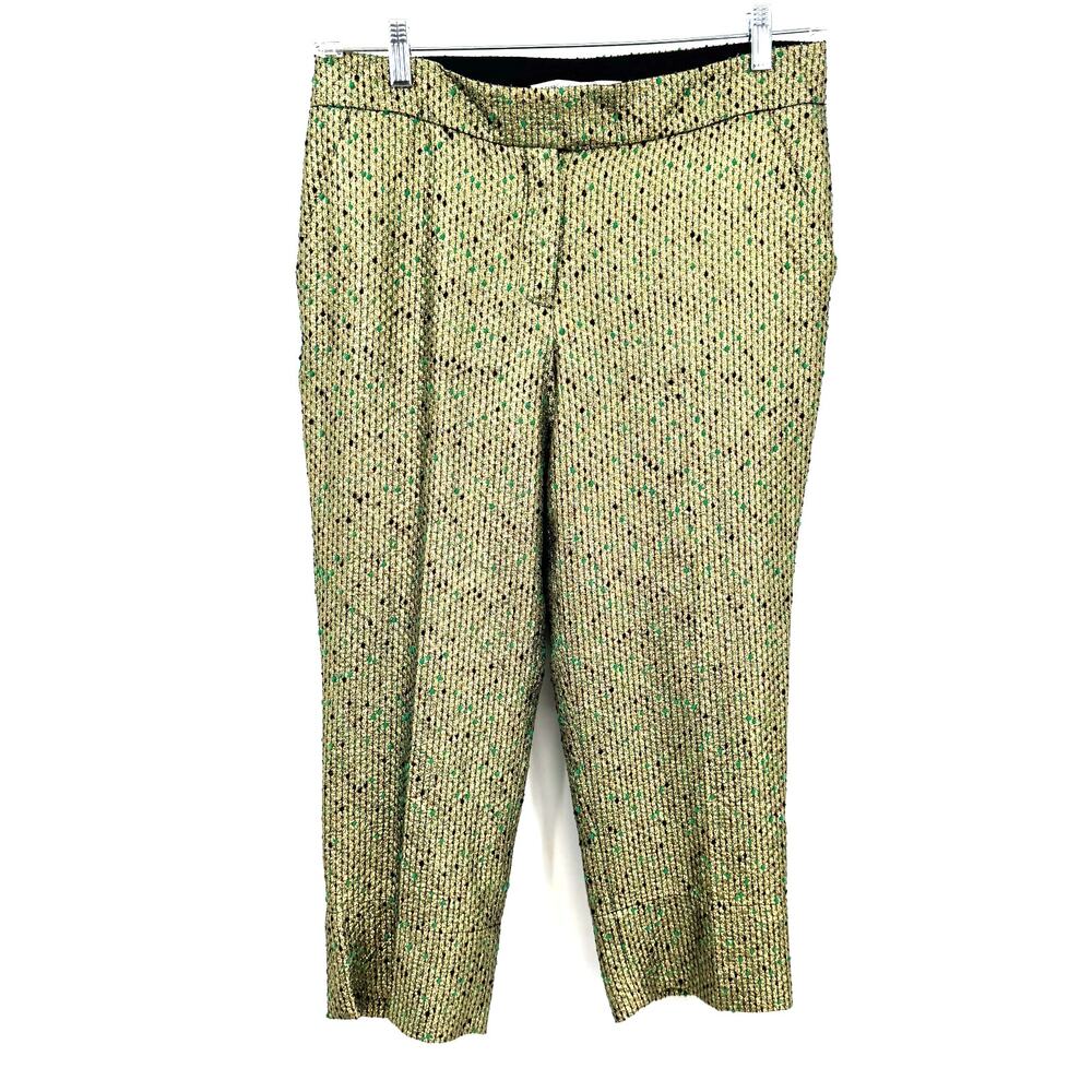 Diane Von Furstenberg Gold Wide Leg Pants 10 Cropped Metallic Party Glam Retro